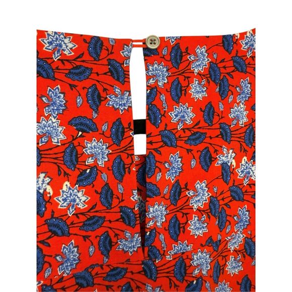 LOFT Women’s Large Border Floral Tie Waist Dress Red Stretch Boho NEW - Picture 9 of 10